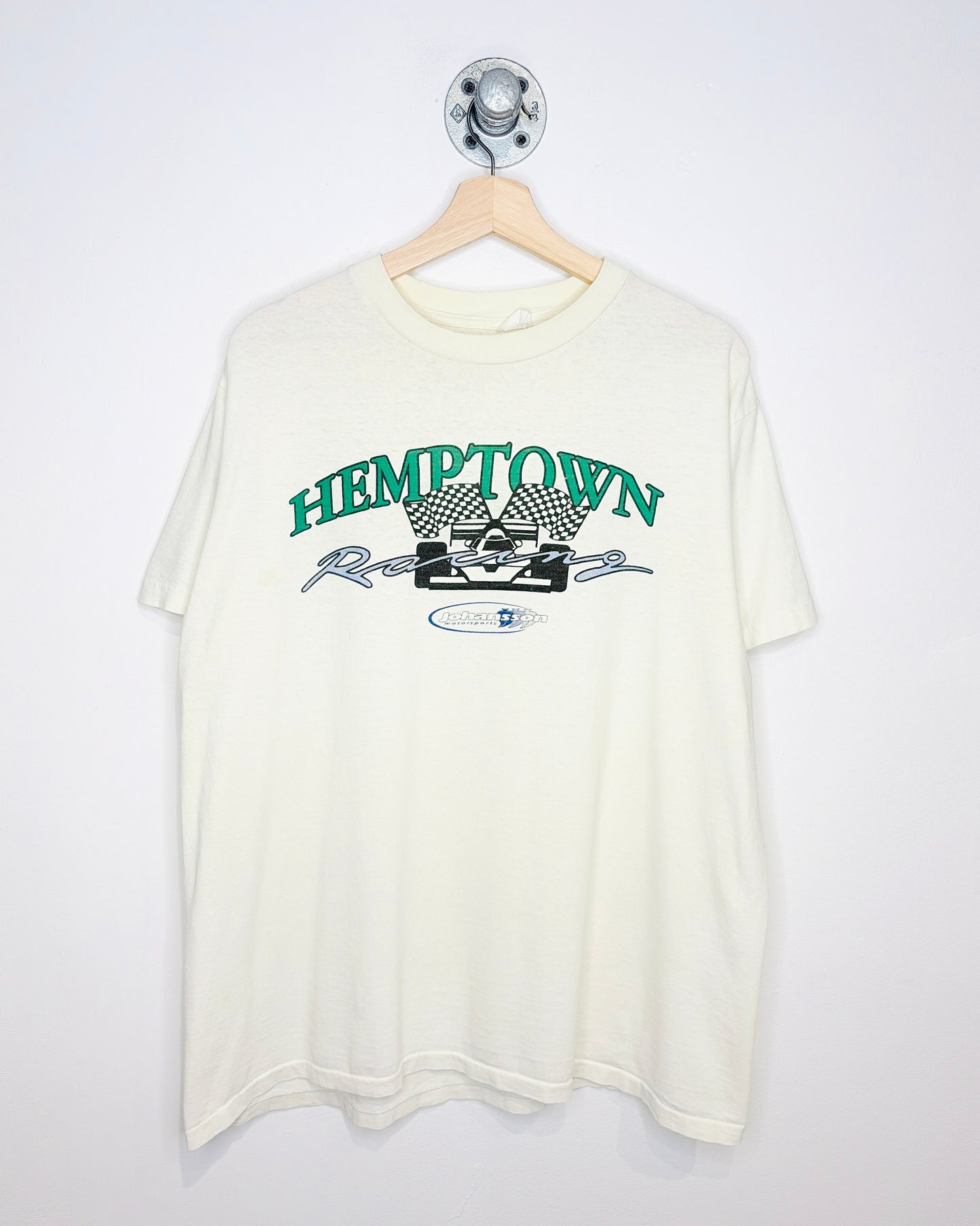 Vintage 90s Hemptown Racing Natural White Tee Shirt