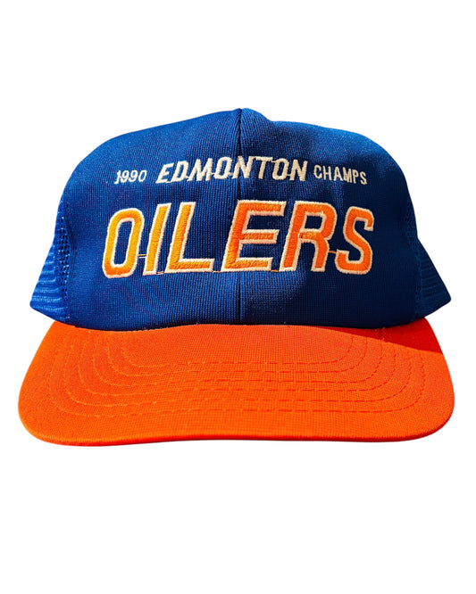 Vintage 1990 Edmonton Oilers Champs Mesh SnapBack Hat