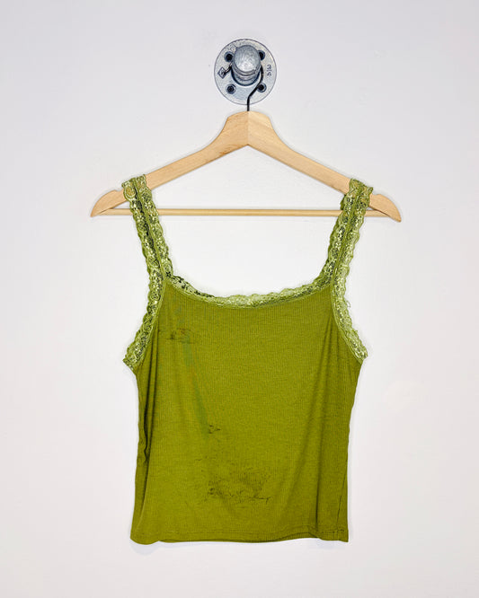 Vintage Y2K Women’s Olive Green Lace Tank Top