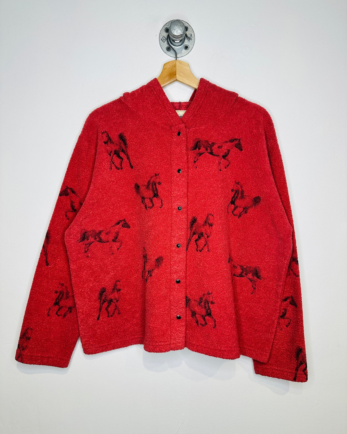 Vintage Artisans Running Horses Fleece Pearl Snap Hoodie