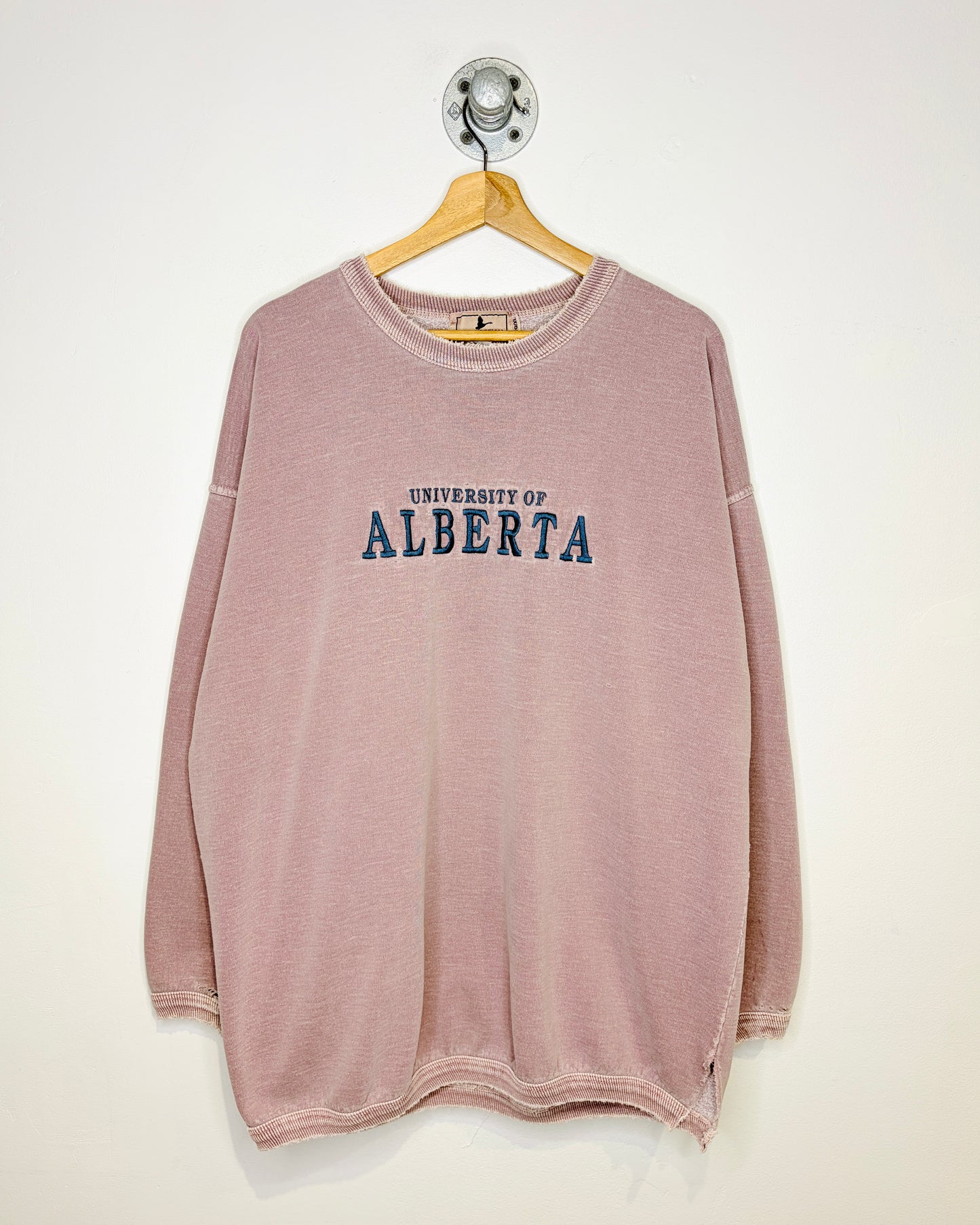 Vintage 90s Distressed University Of Alberta Sun Faded Wine Crewneck Sweatshirt
