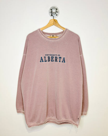 Vintage 90s Distressed University Of Alberta Sun Faded Wine Crewneck Sweatshirt