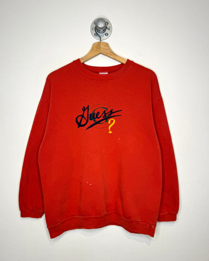 Vintage 90s Guess Embroidered Faded Red Crewneck Sweatshirt