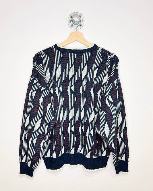 Vintage Jonathan Bryan Abstract Navy Blue Knit Sweater