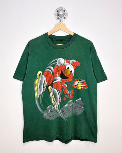 Vintage 90s Sesame Street Elmo Rollerblade Green Tee Shirt