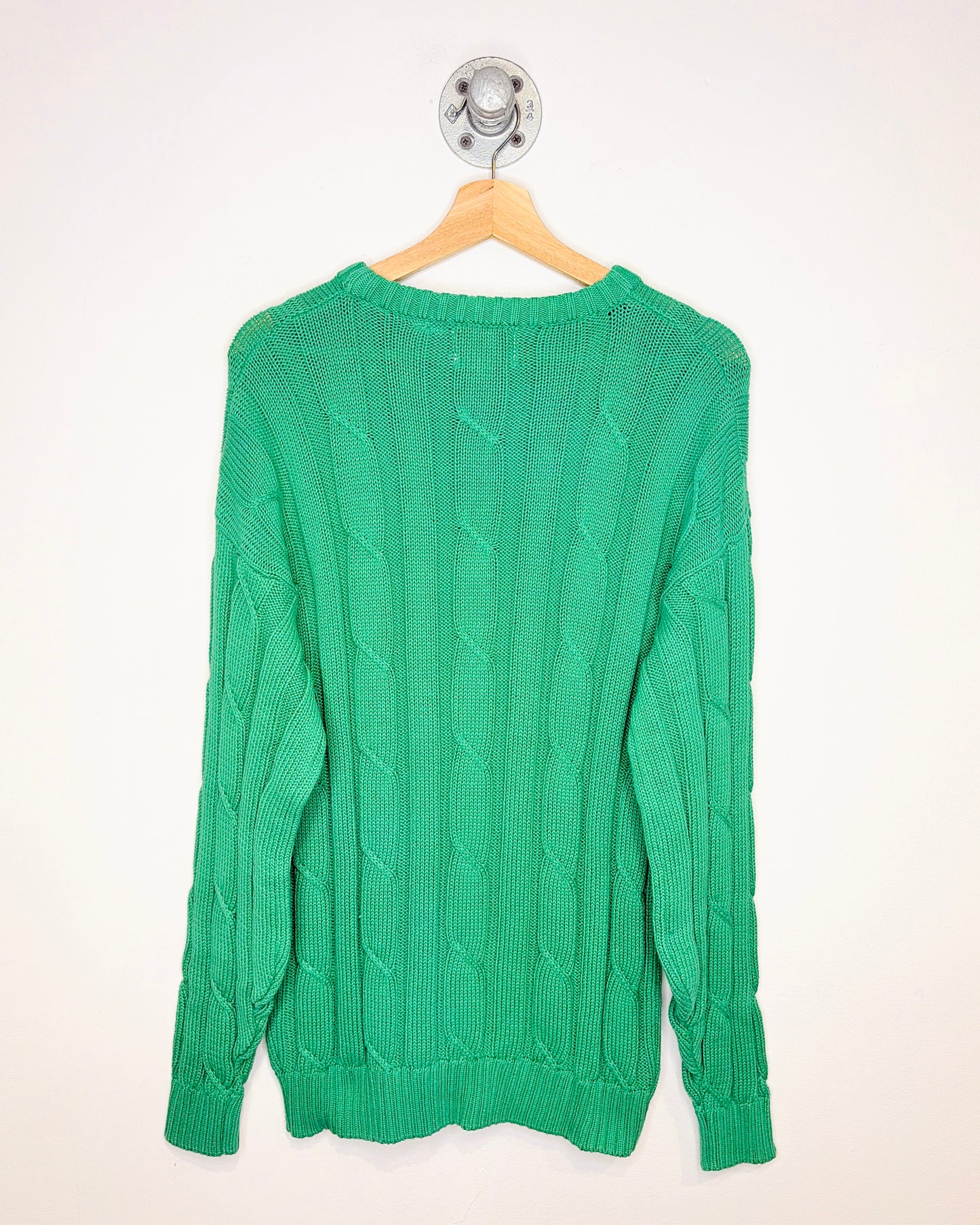 Vintage 1980s U.S. Polo Green Cable Knit Sweater