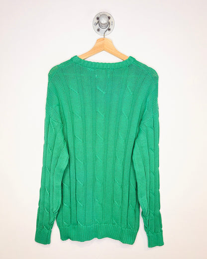 Vintage 1980s U.S. Polo Green Cable Knit Sweater