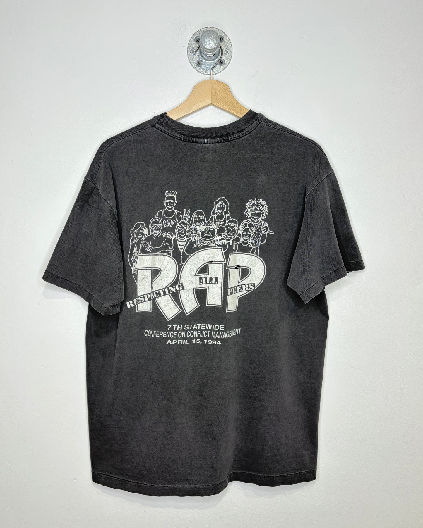Vintage 90s Respect All Peers Faded Black Tee Shirt