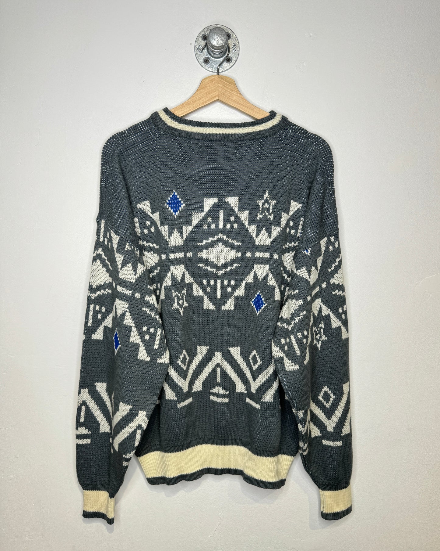 Vintage 90s Bronzini Abstract Grey Knit Sweater