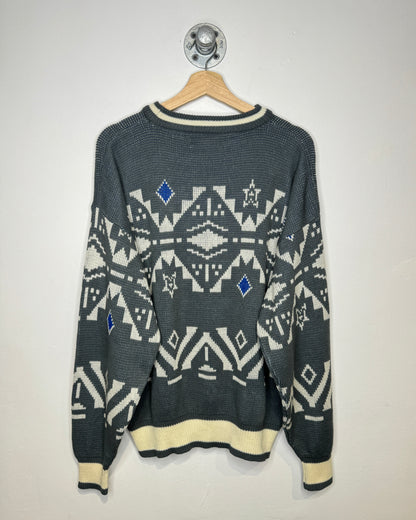 Vintage 90s Bronzini Abstract Grey Knit Sweater