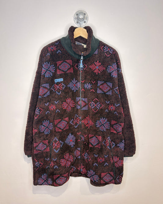 Vintage 90s Columbia Patterned Maroon Zip Up Fleece