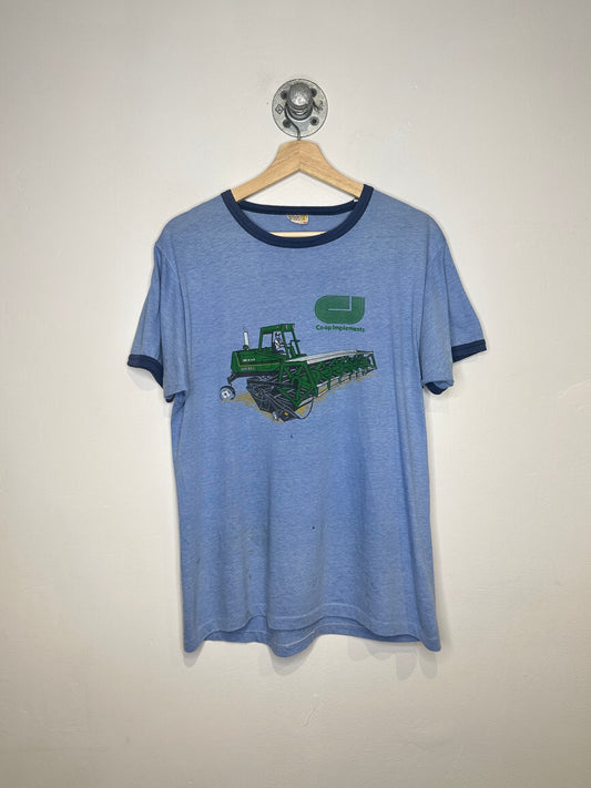 Vintage 1980s Co-op Implements Combine Tractor Ringer Tee Shirt