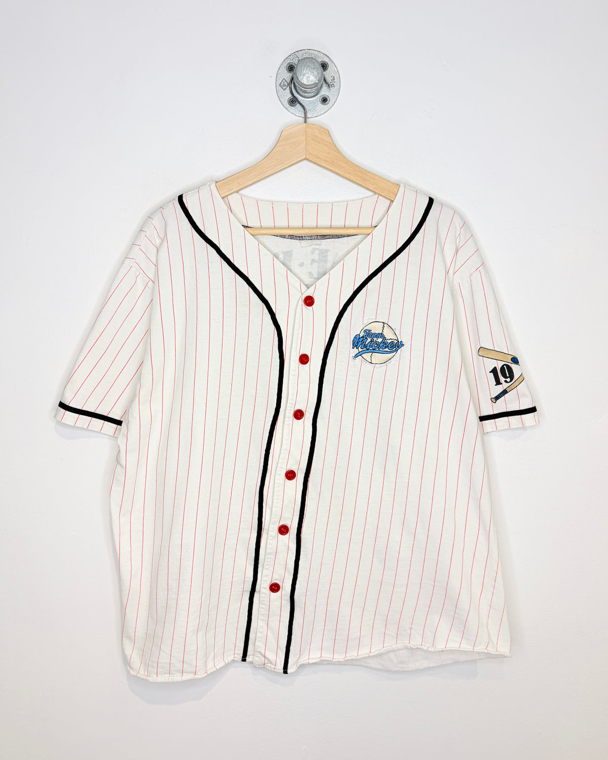 Vintage 90s Mickey & Co Disney White Pinstriped Baseball Jersey