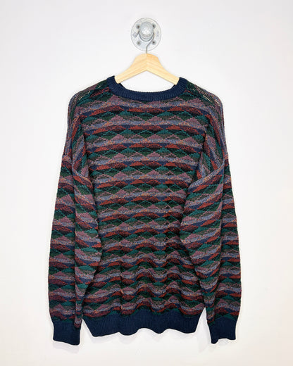 Vintage 1990s Janzen Burgundy And Green Acrylic Blend Sweater