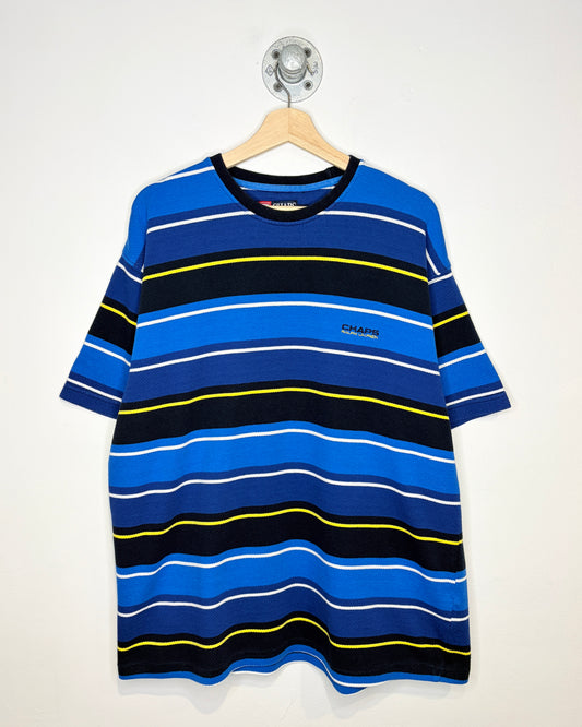 2000s Chaps Ralph Lauren Blue Striped Tee Shirt