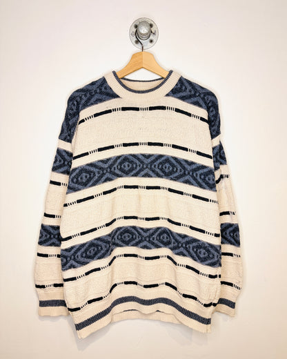 Vintage 90s “Stef” Textured White & Blue Knit Sweater