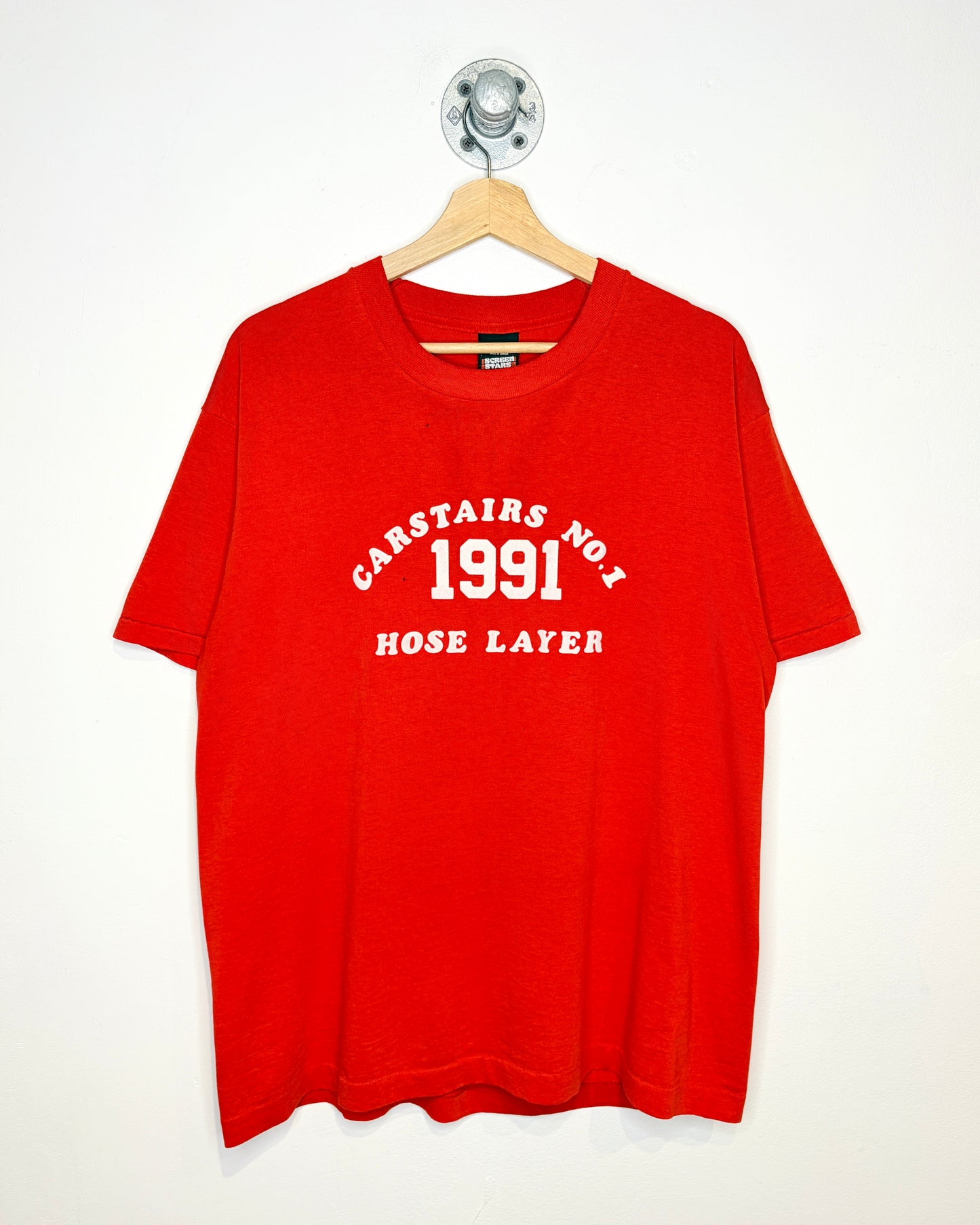 Vintage 1991 Carstairs Hose Layer Red Tee Shirt