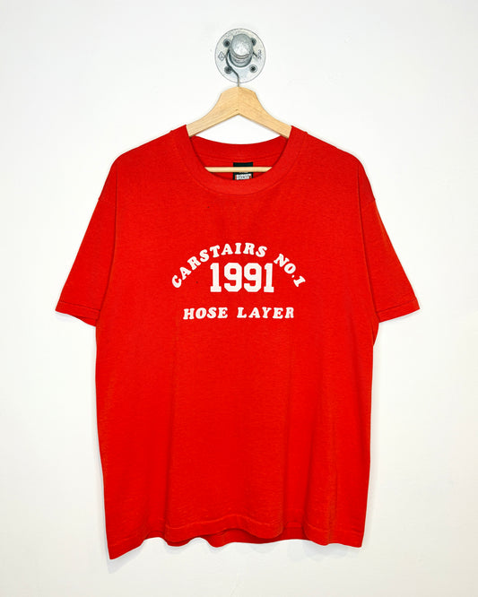 Vintage 1991 Carstairs Hose Layer Red Tee Shirt