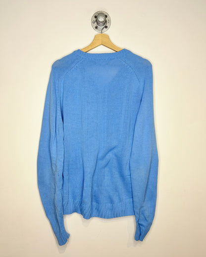 Vintage 70s Sears Light Blue Cable Knit V-Neck Sweater