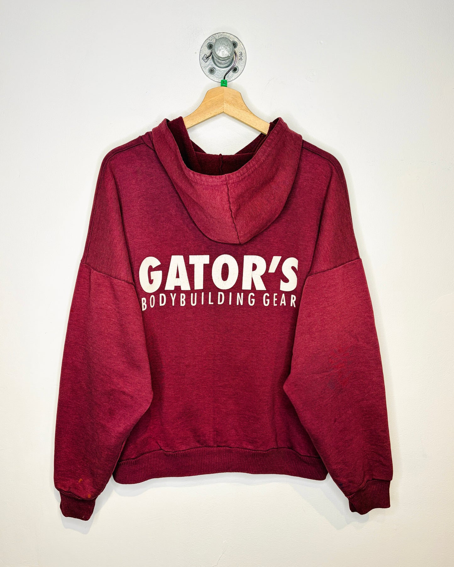 Vintage 1990s Gator’s Gym Cropped Burgundy Zip Up Hoodie