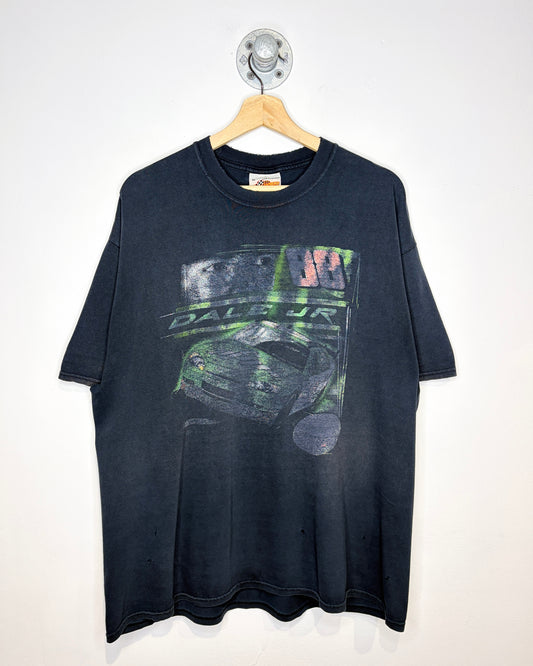 Vintage Early 2000s Dale Jr NASCAR Faded And Distressed Black Tee Shirt