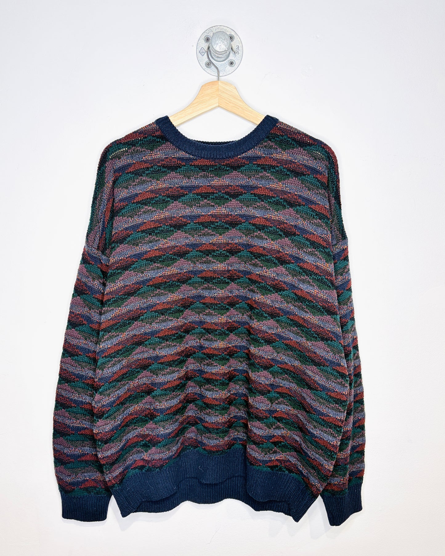 Vintage 1990s Janzen Burgundy And Green Acrylic Blend Sweater