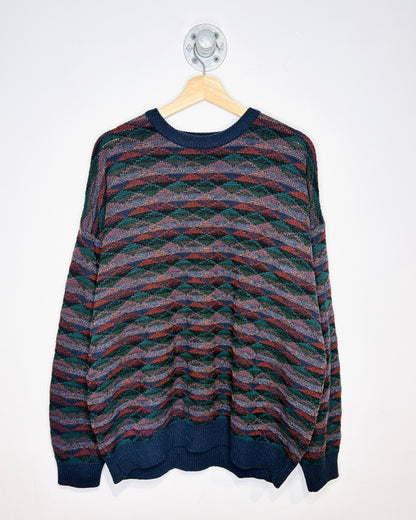Vintage 1990s Janzen Burgundy And Green Acrylic Blend Sweater