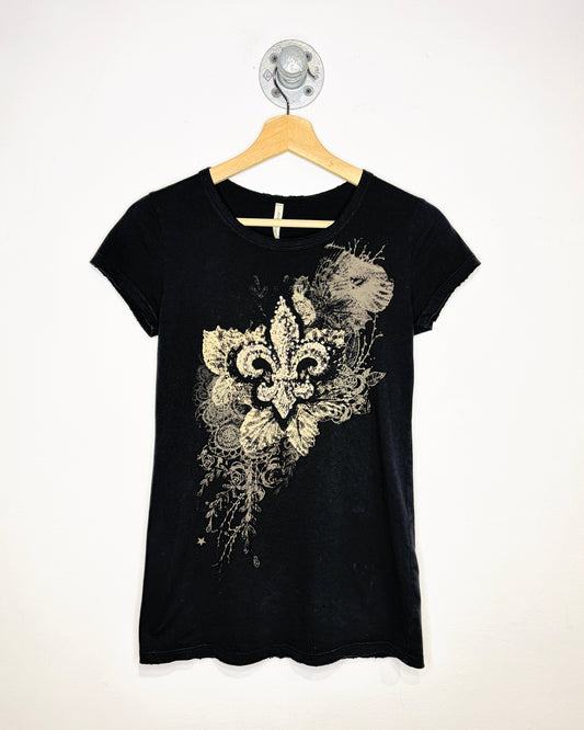 Y2K Women's Fleur De Lis Black Tee Shirt