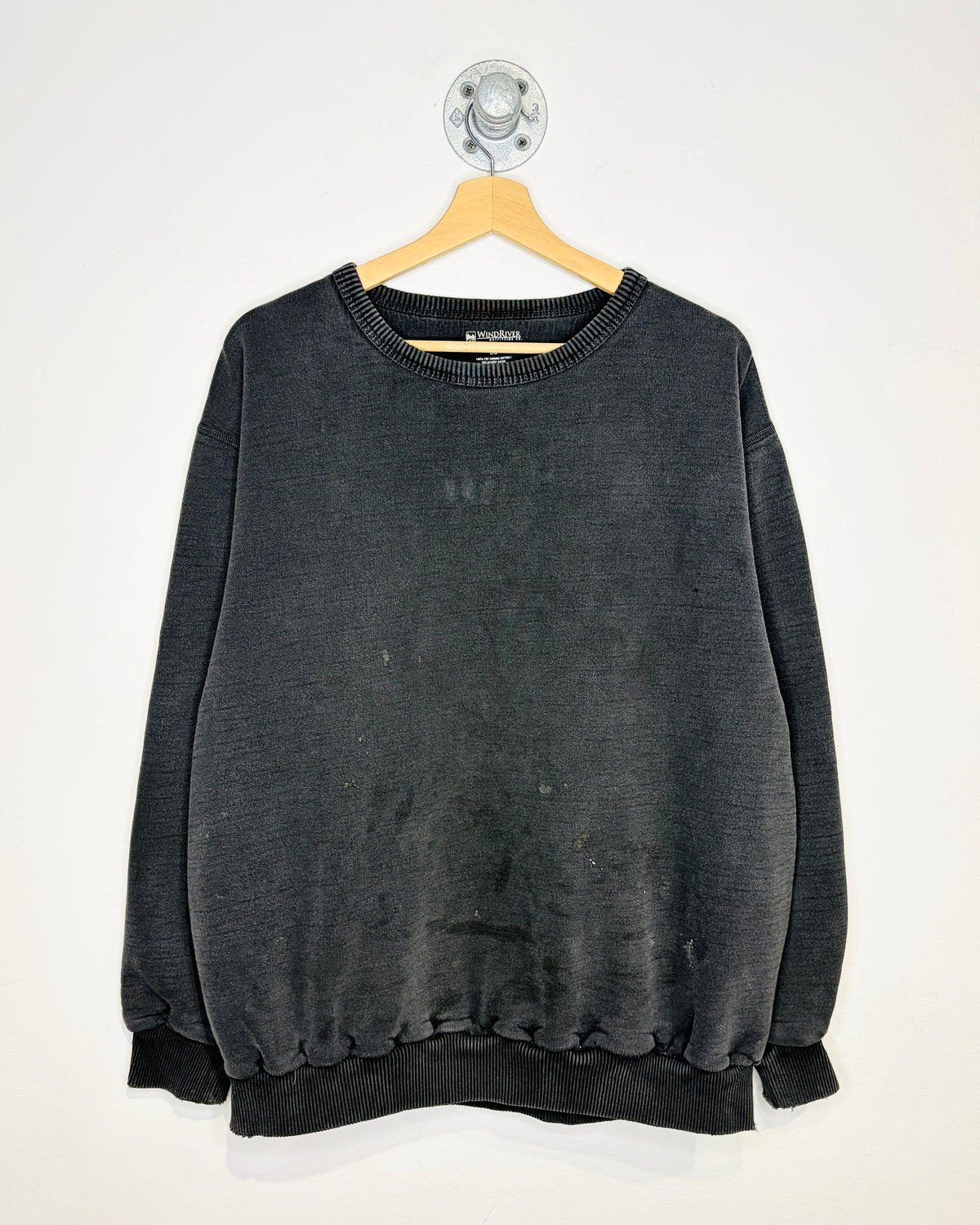 Windriver Blank Faded Black Distressed Heavyweight Crewneck Sweatshirt