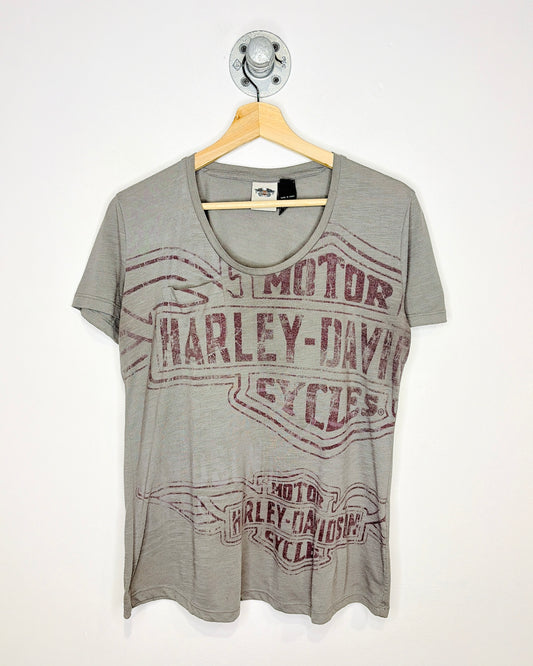 2000s Harley Davidson All Over Print Charcoal Women’s Top