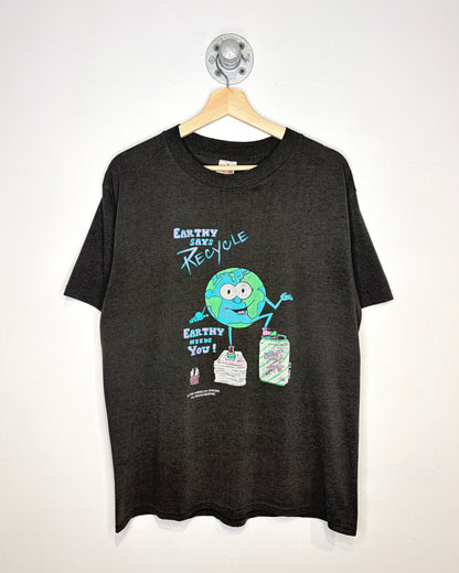 Vintage 1990 Earthy Says Recycle Black Tee Shirt