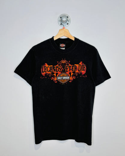 Vintage 2007 Harley-Davidson Legends Never Die Logo Black Tee Shirt