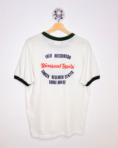 Vintage 1983 Shore Run Paper Thin White & Green Ringer Tee Shirt