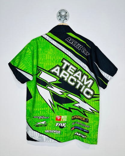 Vintage 2000s Arctic Cat Green Polyester Short Sleeve Button Up