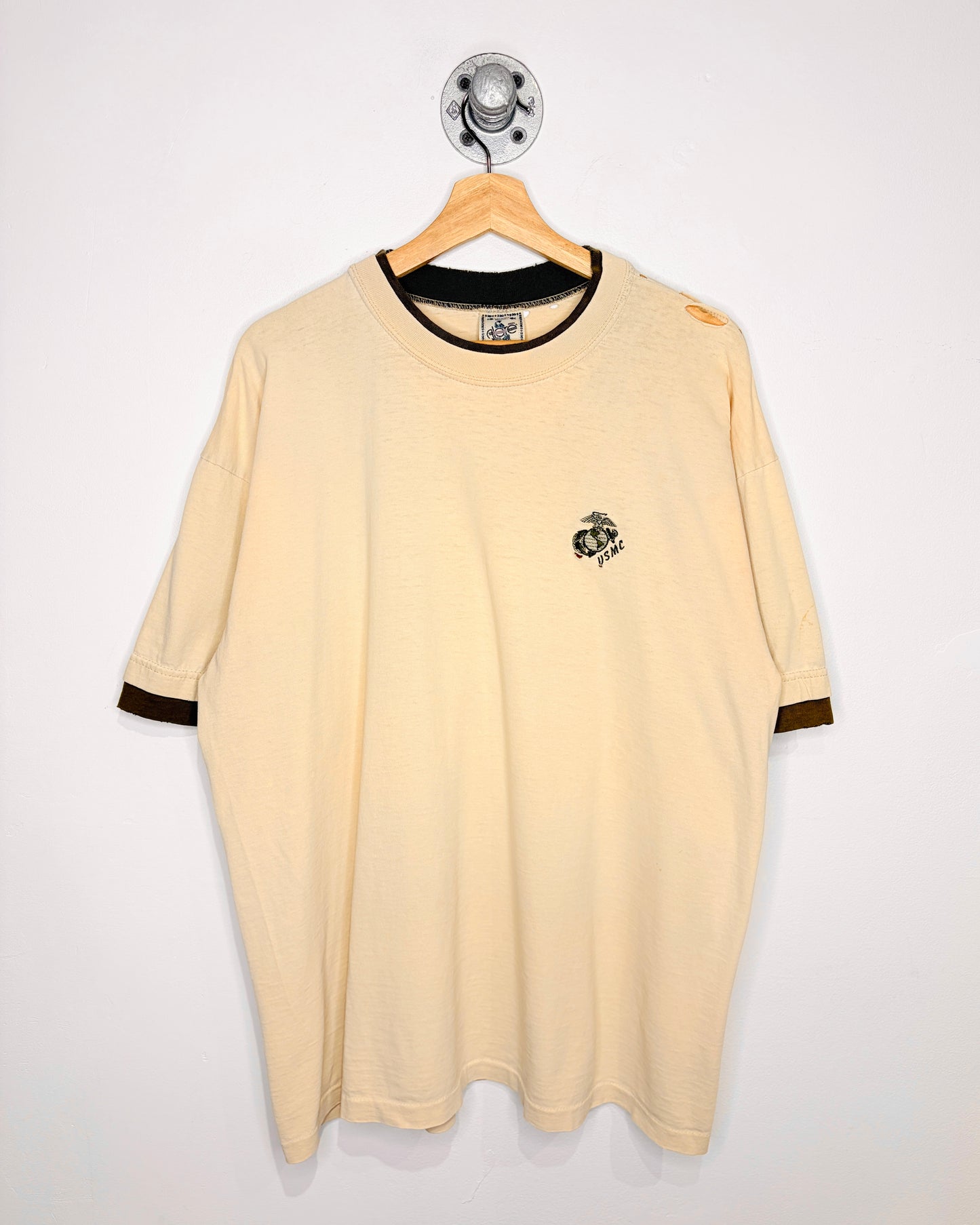 Vintage 90s USMC Distressed Tan & Green Tee Shirt