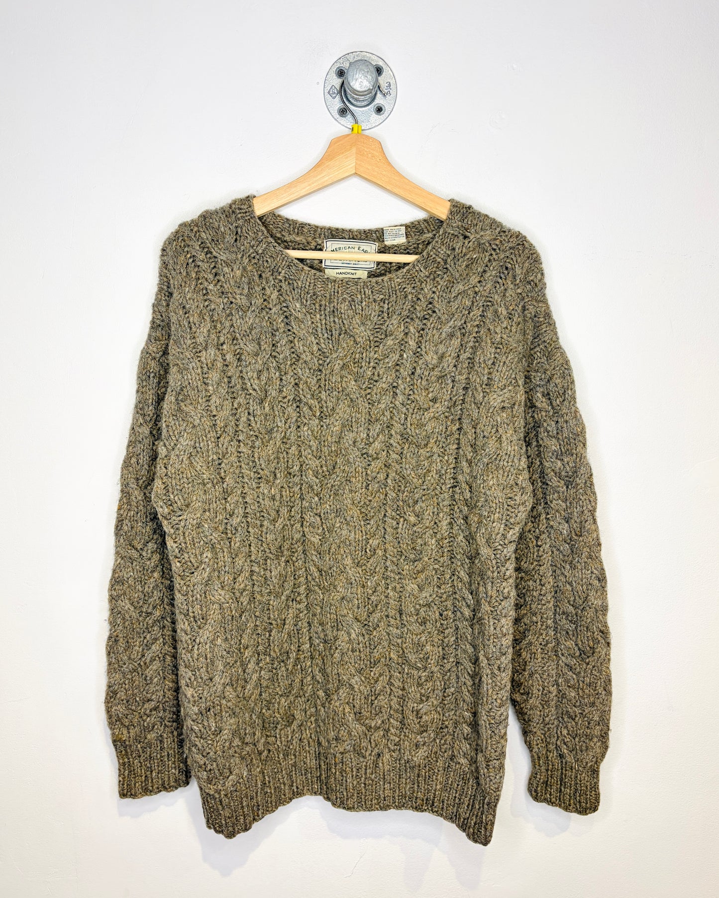 Vintage 1990s American Eagle Outfitters Handknit Grey Cable Knit Sweater