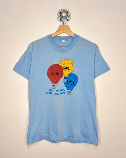 Vintage 1986 Come Sail Away Paper Thin Light Blue Tee Shirt