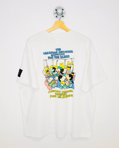 Vintage 1990s Institute For The Blind Graphic White Tee Shirt