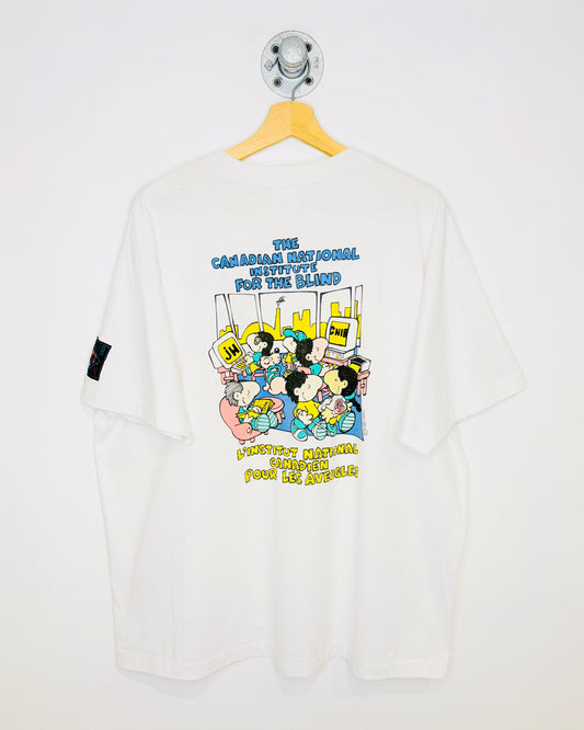 Vintage 1990s Institute For The Blind Graphic White Tee Shirt