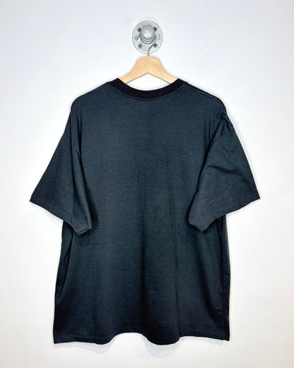Vintage 90s Indigenous Art Wolf Landscape Black Tee Shirt
