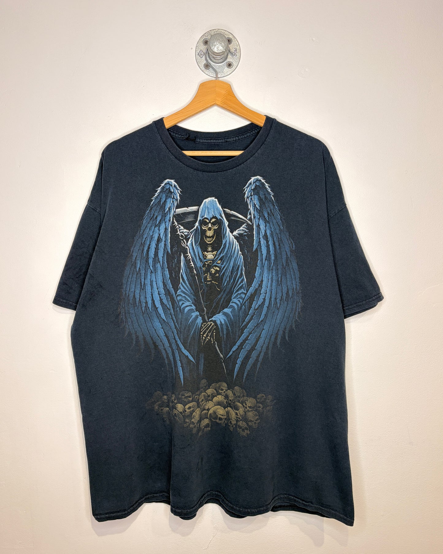 Vintage Y2K Grim Reaper Faded Black Tee Shirt