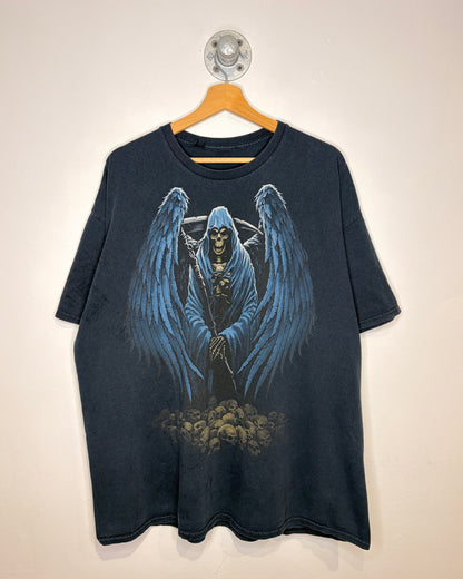 Vintage Y2K Grim Reaper Faded Black Tee Shirt