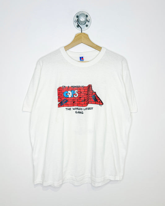 Vintage 80s Russell Athletic “Bad Boys Whatcha Gonna Do?” White Tee Shirt