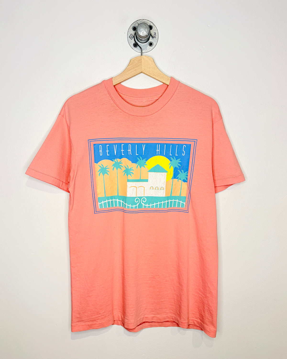 Vintage 80s Beverly Hills California Faded Pink Tee Shirt