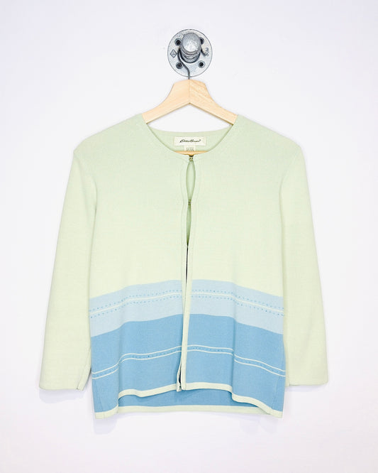 Vintage 90s Women's Eddie Bauer Pale Green & Blue Cardigan