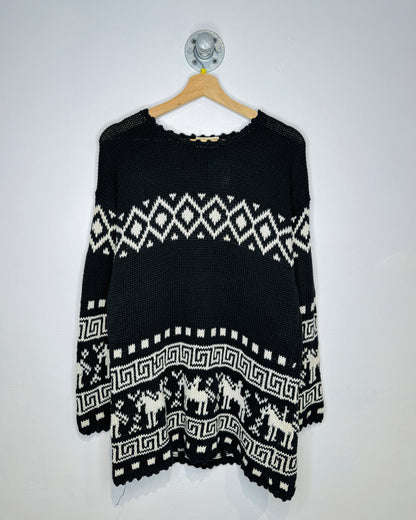 Vintage 90s Dorothy Perkins Patterned B&W Knit Sweater