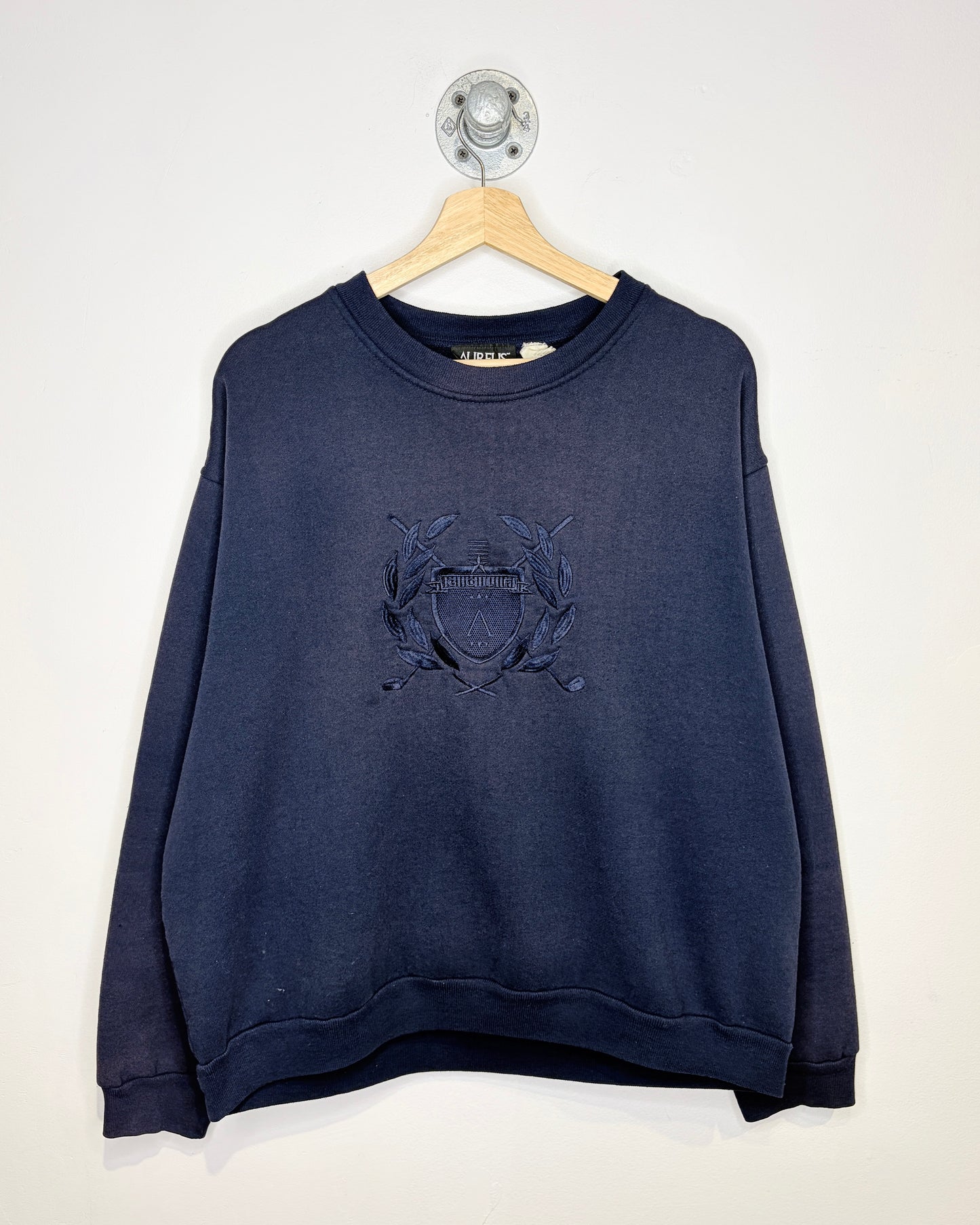 Vintage 90s Boxy Aureus Golf Crest Tonal Navy Crewneck Sweatshirt