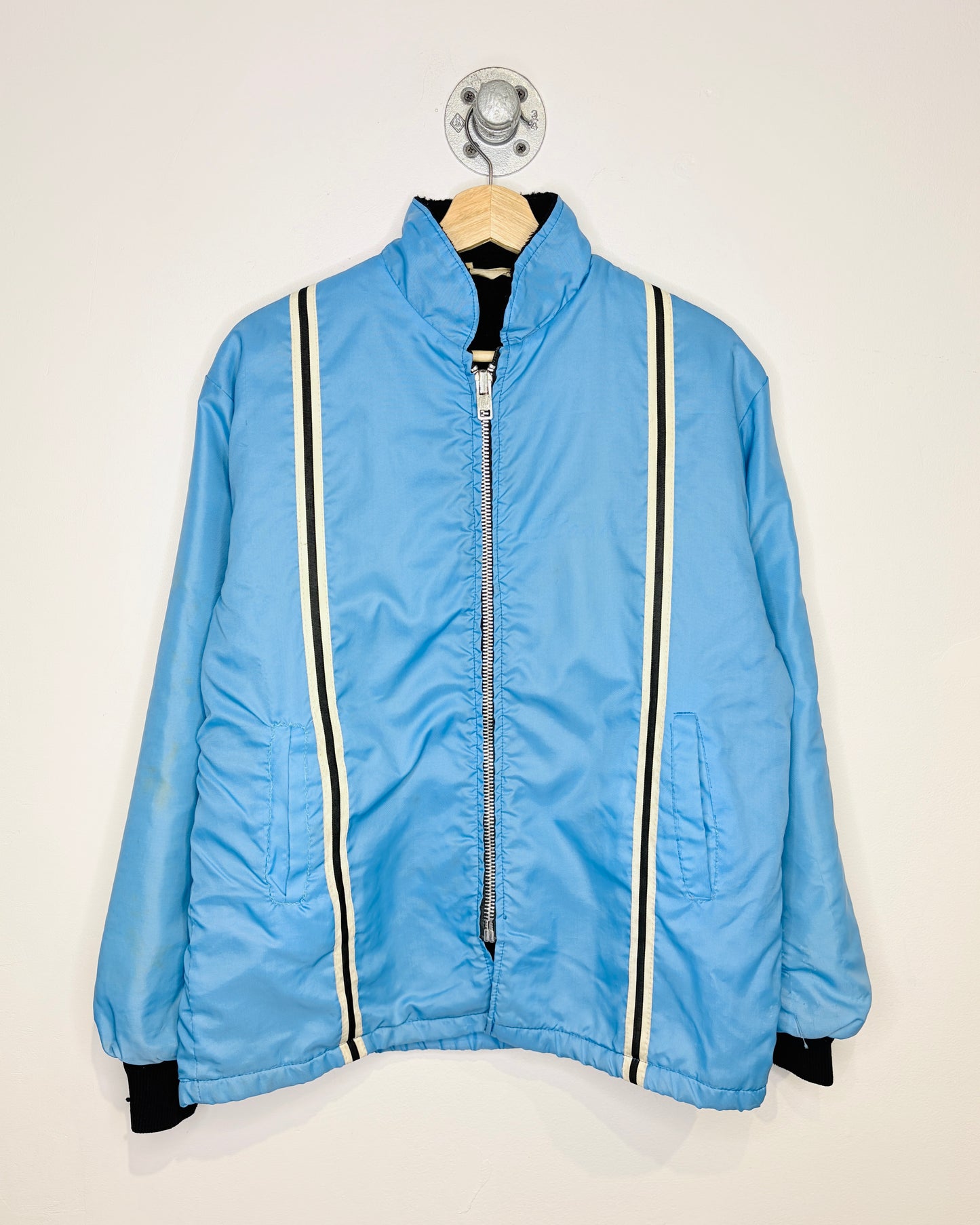 Vintage 70s Hotel Cafe Deshler Ohio Light Blue Fleece Lined Moto Jacket