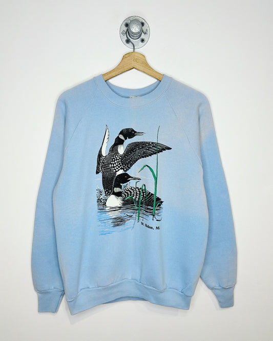 Vintage 90s Loons St. Helen, Mi Light Blue Crewneck Sweatshirt