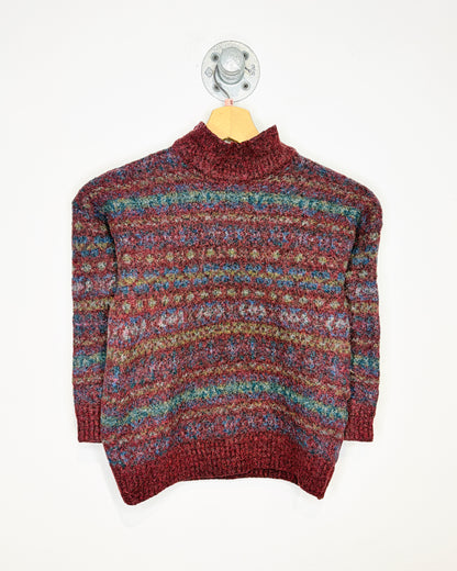 Vintage 1970s Nor’ Easterly Wool Blend Burgundy And Green Mock Neck Sweater